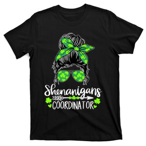 Shenanigans Coordinator Messy Bun St Patricks Day For Women T-Shirt