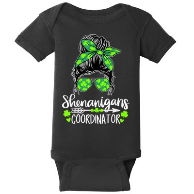 Shenanigans Coordinator Messy Bun St Patricks Day For Women Baby Bodysuit