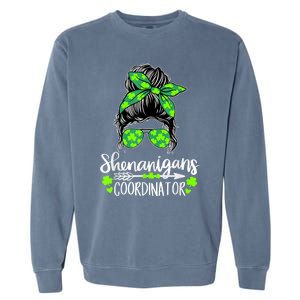 Shenanigans Coordinator Messy Bun St Patricks Day For Women Garment-Dyed Sweatshirt