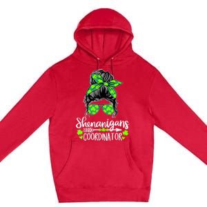 Shenanigans Coordinator Messy Bun St Patricks Day For Women Premium Pullover Hoodie