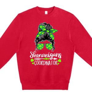 Shenanigans Coordinator Messy Bun St Patricks Day For Women Premium Crewneck Sweatshirt