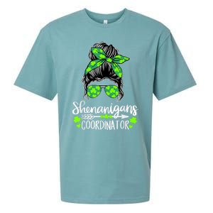 Shenanigans Coordinator Messy Bun St Patricks Day For Women Sueded Cloud Jersey T-Shirt