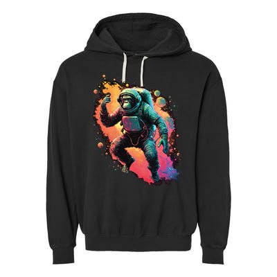 Space Chimp Monkey Astronaut Cosmonaut Cool Graphic Gift Garment-Dyed Fleece Hoodie