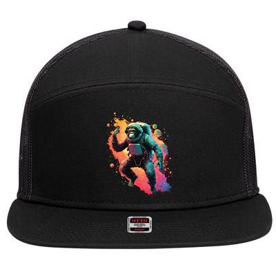 Space Chimp Monkey Astronaut Cosmonaut Cool Graphic Gift 7 Panel Mesh Trucker Snapback Hat
