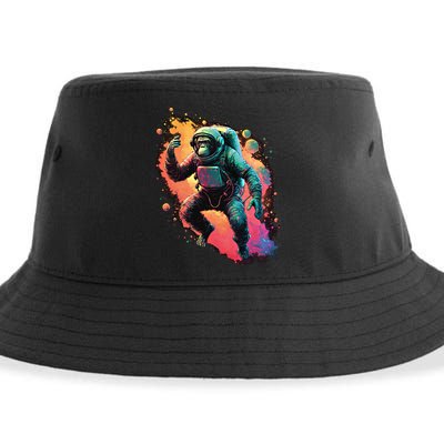 Space Chimp Monkey Astronaut Cosmonaut Cool Graphic Gift Sustainable Bucket Hat