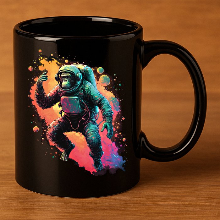 Space Chimp Monkey Astronaut Cosmonaut Cool Graphic Gift 11oz C Handle Ceramic Mug