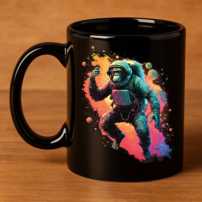 Space Chimp Monkey Astronaut Cosmonaut Cool Graphic Gift 11oz C Handle Ceramic Mug