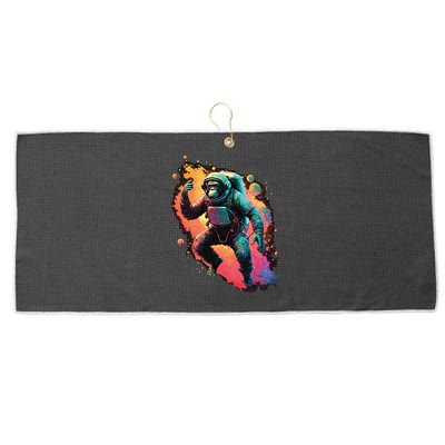 Space Chimp Monkey Astronaut Cosmonaut Cool Graphic Gift Large Microfiber Waffle Golf Towel