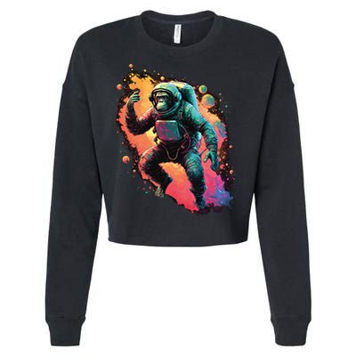 Space Chimp Monkey Astronaut Cosmonaut Cool Graphic Gift Cropped Pullover Crew