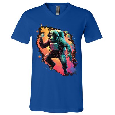 Space Chimp Monkey Astronaut Cosmonaut Cool Graphic Gift V-Neck T-Shirt