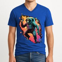 Space Chimp Monkey Astronaut Cosmonaut Cool Graphic Gift V-Neck T-Shirt