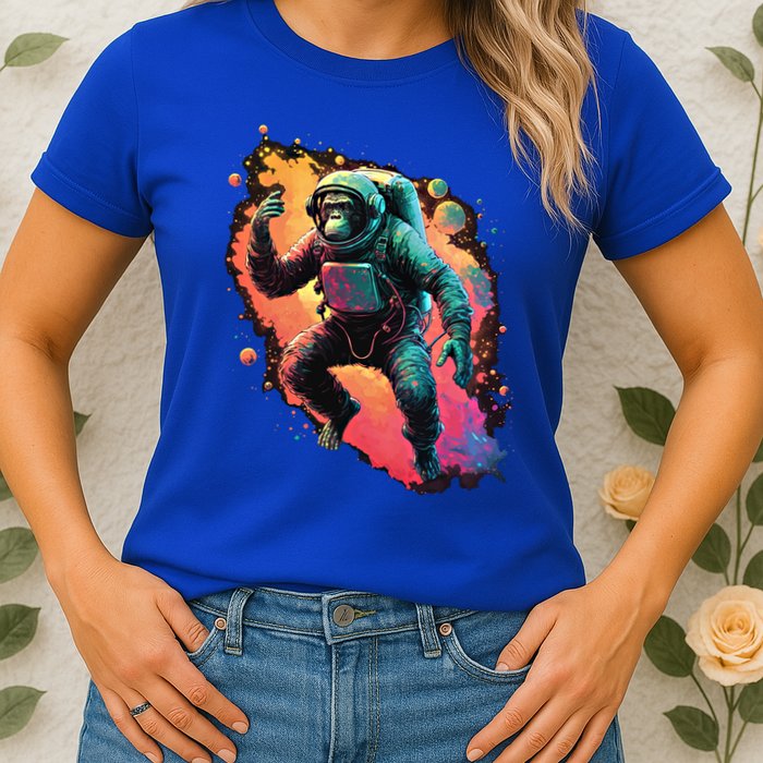 Space Chimp Monkey Astronaut Cosmonaut Cool Graphic Gift Womens T-Shirt