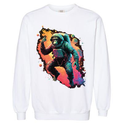Space Chimp Monkey Astronaut Cosmonaut Cool Graphic Gift Garment-Dyed Sweatshirt