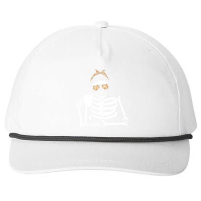 Skeleton Coffee Messy Bun Halloween Gift Snapback Five-Panel Rope Hat