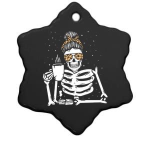 Skeleton Coffee Messy Bun Halloween Gift Ceramic Star Ornament