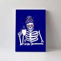 Skeleton Coffee Messy Bun Halloween Gift Canvas