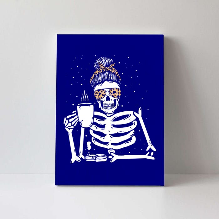 Skeleton Coffee Messy Bun Halloween Gift Canvas