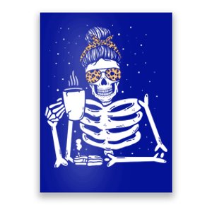 Skeleton Coffee Messy Bun Halloween Gift Poster