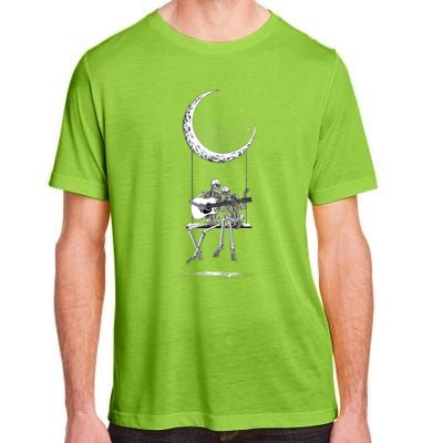 Skeleton Couple Moon Swing Playing Guitar Halloween Rock On Adult ChromaSoft Performance T-Shirt