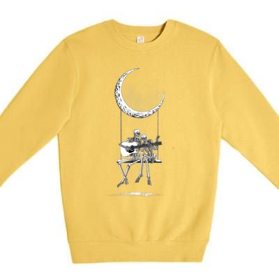 Skeleton Couple Moon Swing Playing Guitar Halloween Rock On Premium Crewneck Sweatshirt