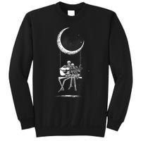 Skeleton Couple Moon Swing Playing Guitar Halloween Rock On Sweatshirt