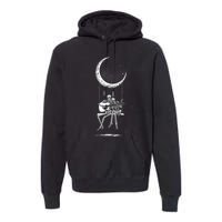 Skeleton Couple Moon Swing Playing Guitar Halloween Rock On Premium Hoodie