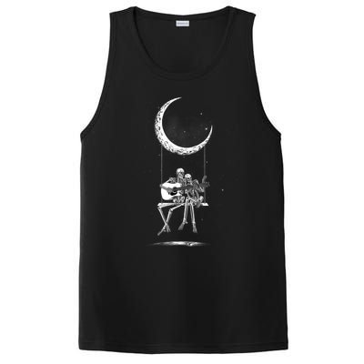 Skeleton Couple Moon Swing Playing Guitar Halloween Rock On PosiCharge Competitor Tank