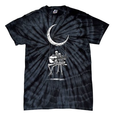 Skeleton Couple Moon Swing Playing Guitar Halloween Rock On Tie-Dye T-Shirt