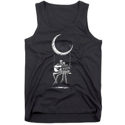 Skeleton Couple Moon Swing Playing Guitar Halloween Rock On Tank Top