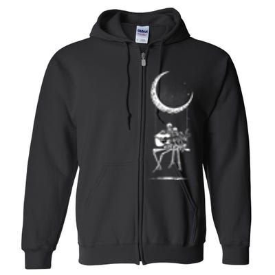 Skeleton Couple Moon Swing Playing Guitar Halloween Rock On Full Zip Hoodie