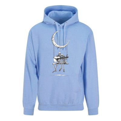 Skeleton Couple Moon Swing Playing Guitar Halloween Rock On Unisex Surf Hoodie