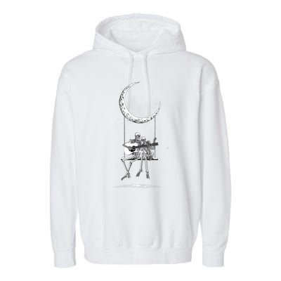 Skeleton Couple Moon Swing Playing Guitar Halloween Rock On Garment-Dyed Fleece Hoodie