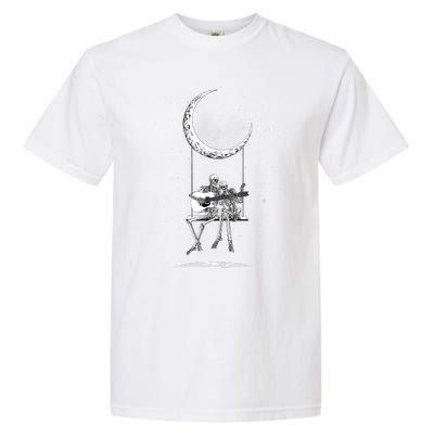 Skeleton Couple Moon Swing Playing Guitar Halloween Rock On Garment-Dyed Heavyweight T-Shirt