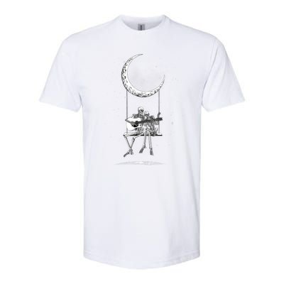 Skeleton Couple Moon Swing Playing Guitar Halloween Rock On Softstyle CVC T-Shirt