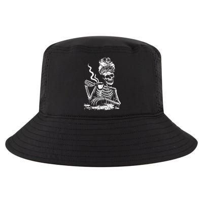 Skeleton Coffee Messy Bun Front Design Gift Cool Comfort Performance Bucket Hat