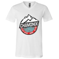 Ski Chamonix Mont Blanc France Skiing Paradise V-Neck T-Shirt