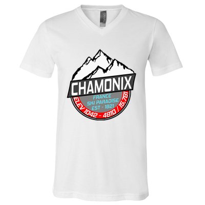 Ski Chamonix Mont Blanc France Skiing Paradise V-Neck T-Shirt