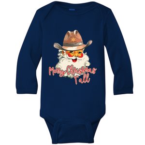 Santa Claus Merry Christmas Yall Western Country Cowboy Baby Long Sleeve Bodysuit