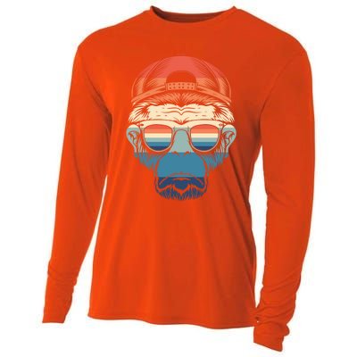 Simple Colorful Monkey With Glasses Funny Meme Cool Gift Cooling Performance Long Sleeve Crew