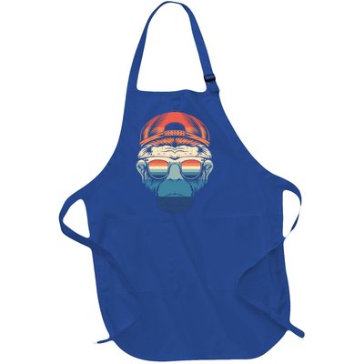 Simple Colorful Monkey With Glasses Funny Meme Cool Gift Full-Length Apron With Pockets