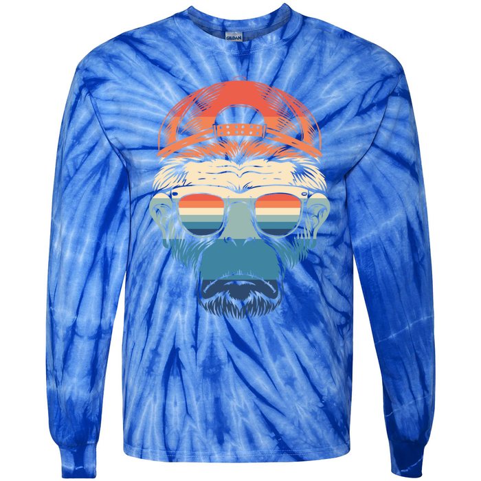 Simple Colorful Monkey With Glasses Funny Meme Cool Gift Tie-Dye Long Sleeve Shirt