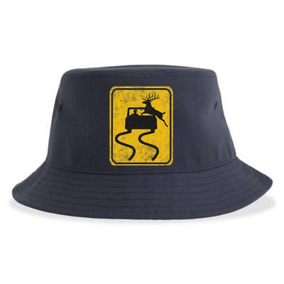 Swerving Car Meets Deer Crossing Vintage Sustainable Bucket Hat