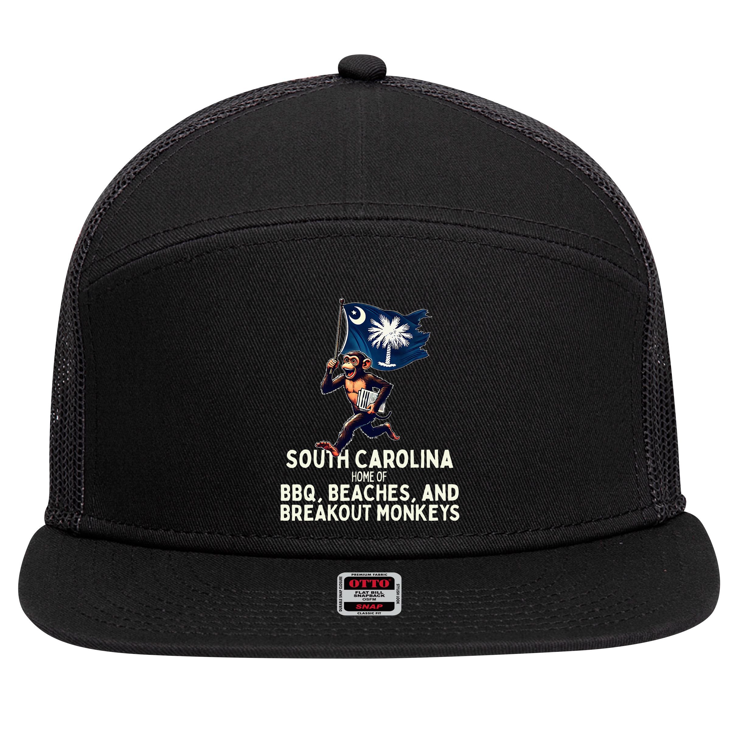 South Carolina Monkey Escape Funny Runaway Money Sc 7 Panel Mesh Trucker Snapback Hat