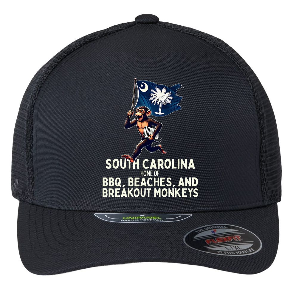 South Carolina Monkey Escape Funny Runaway Money Sc Flexfit Unipanel Trucker Cap