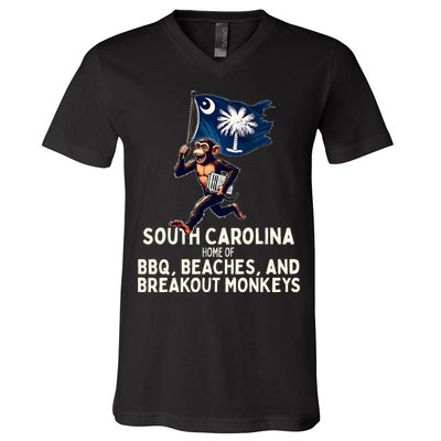 South Carolina Monkey Escape Funny Runaway Money Sc V-Neck T-Shirt