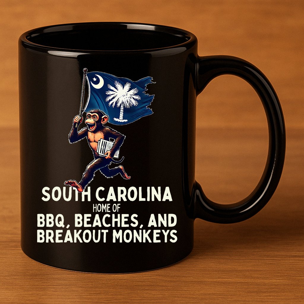 South Carolina Monkey Escape Funny Runaway Money Sc 11oz C Handle Ceramic Mug