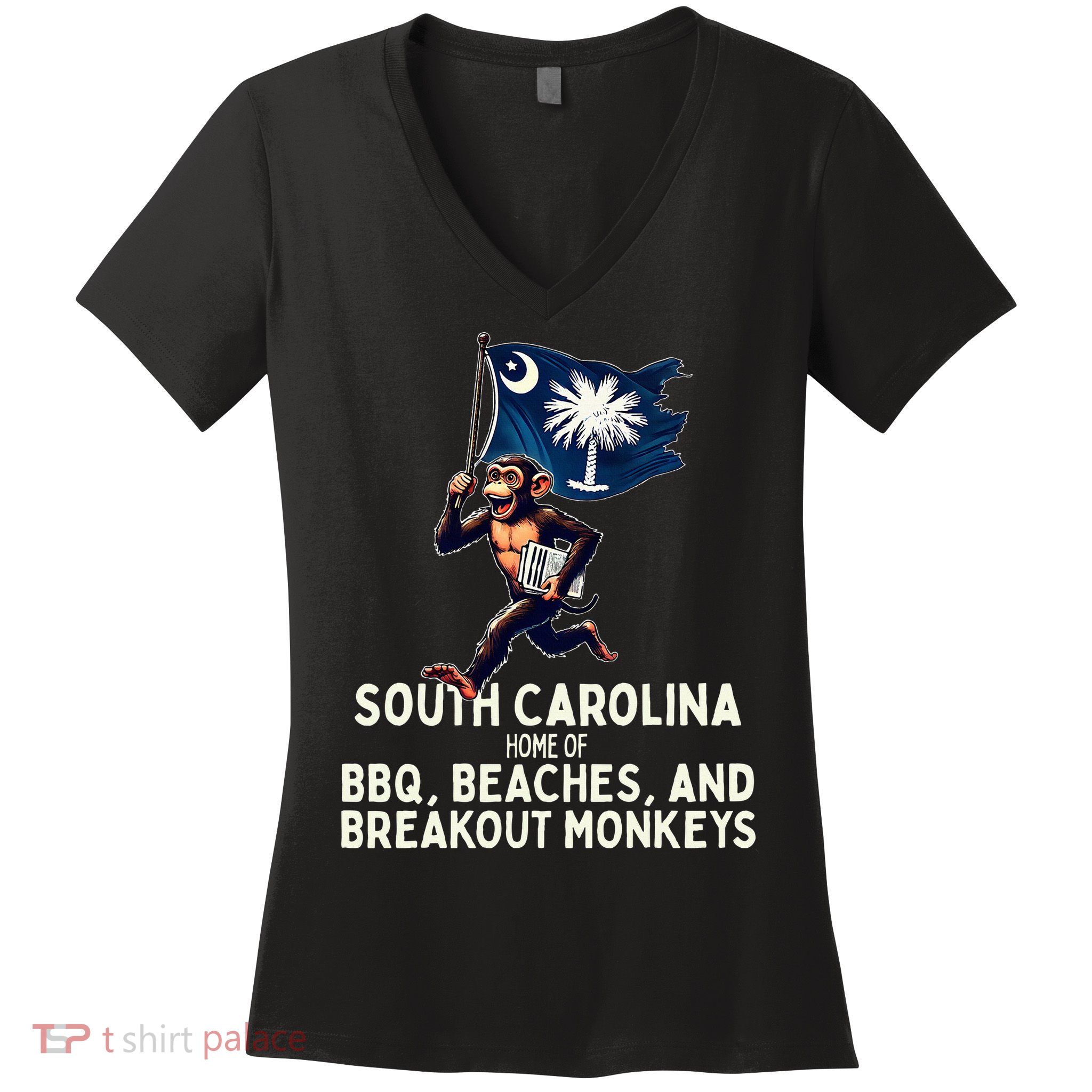 South Carolina Monkey Escape Funny Runaway Money Sc Women's V-Neck T-Shirt