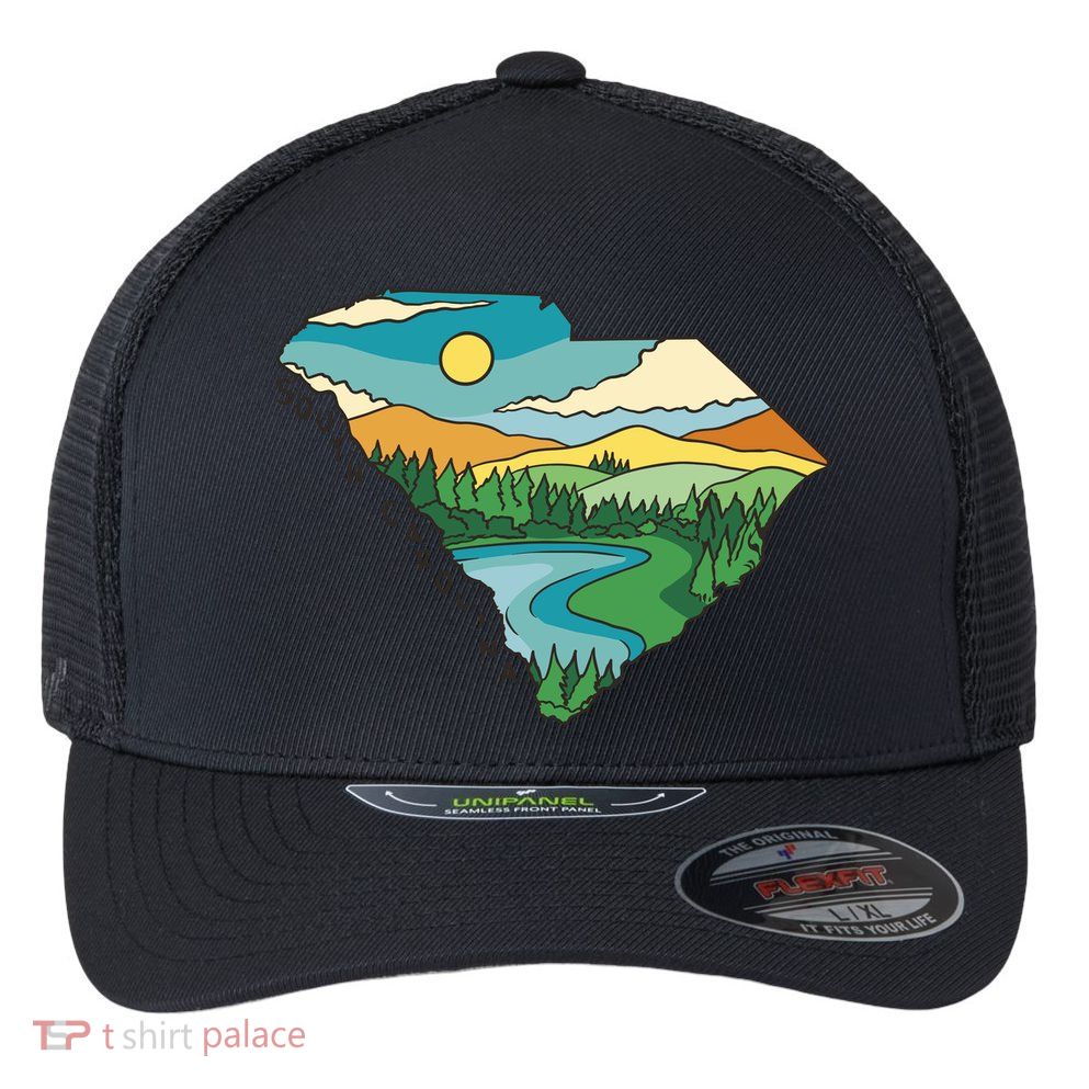 South Carolina Map Flexfit Unipanel Trucker Cap