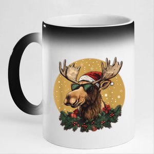 Sunglasses Christmas Moose Bringing The Holiday Vibes 11oz Black Color Changing Mug