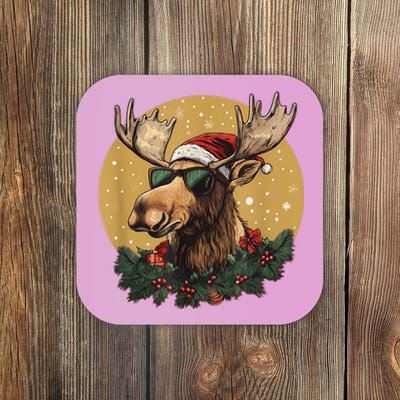 Sunglasses Christmas Moose Bringing The Holiday Vibes Coaster